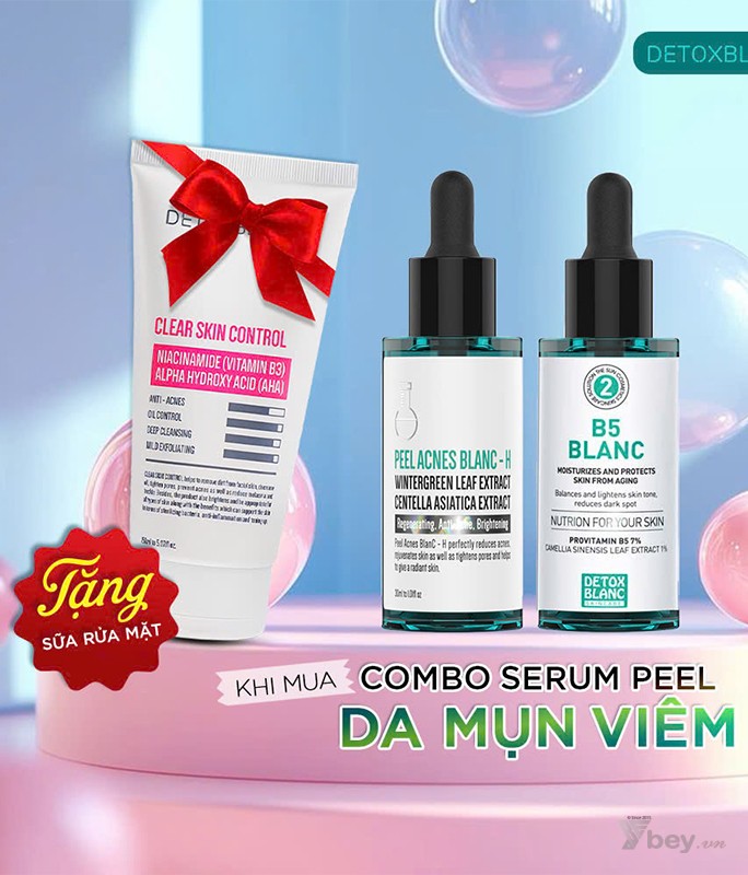 Combo trị mụn tận gốc Detox Blanc: Peel lộc đề, Tinh chất phục hồi B5 và Sữa RM sinh học