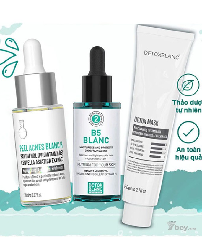 Combo 3sp Mask sủi bọt thải độc, Tinh chất B5 Blanc và Serum Peel lộc đề trị mụn Detox BlanC chính hãng