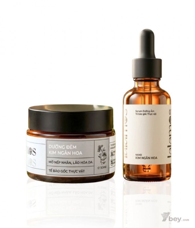 Bộ đôi Serum Nano và Kem dưỡng cấp ẩm, mờ nếp nhắn, chống lão hóa Kim Ngân Hoa Lalamos