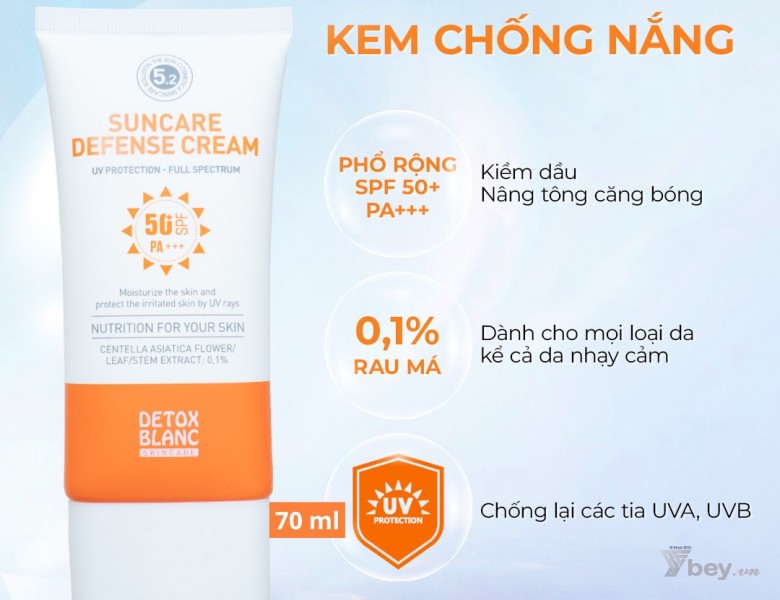 Kem chống nắng phổ rộng SPF 50+ PA +++ Detox Blanc Suncare Defense Cream 30ml